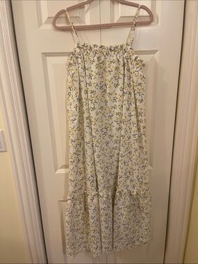 White Floral Spaghetti Strap Maxi Dress - Yellow & Green Print